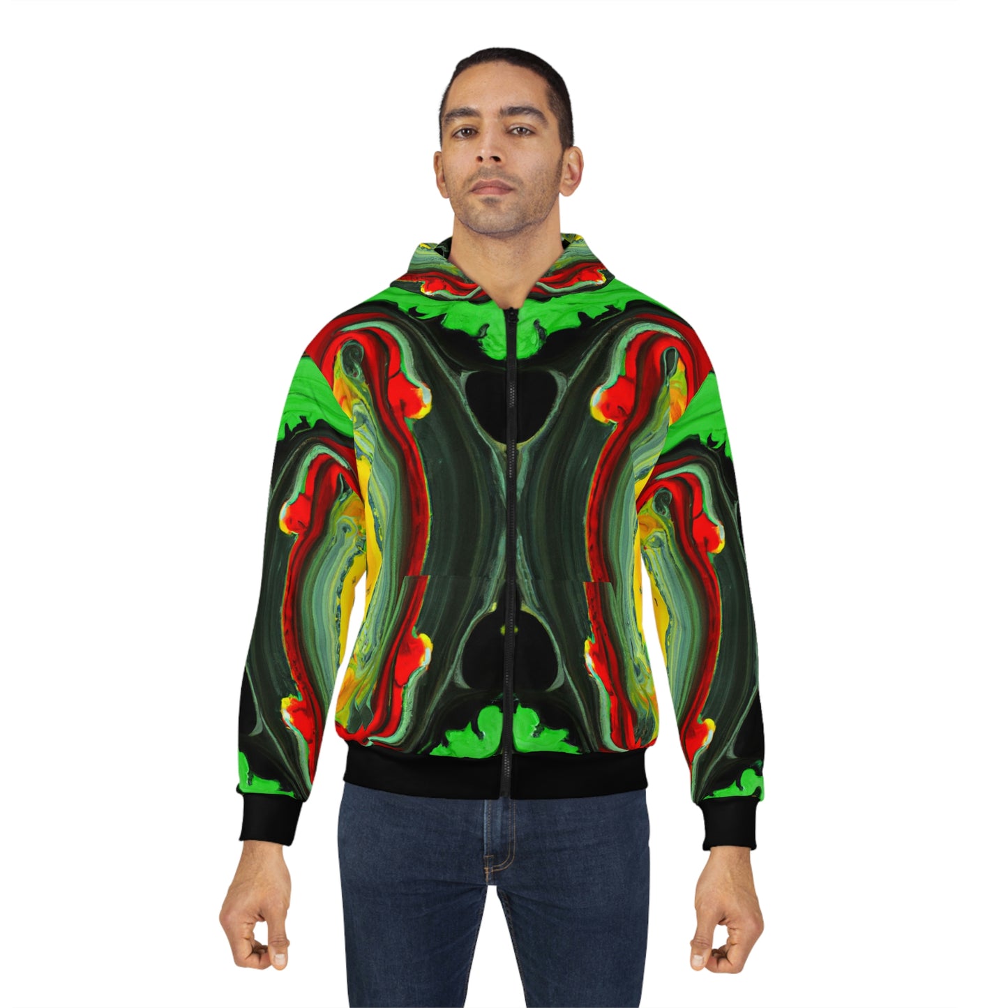 Rasta Wet Acrylic Paint - AI Art - Zip Hoodie