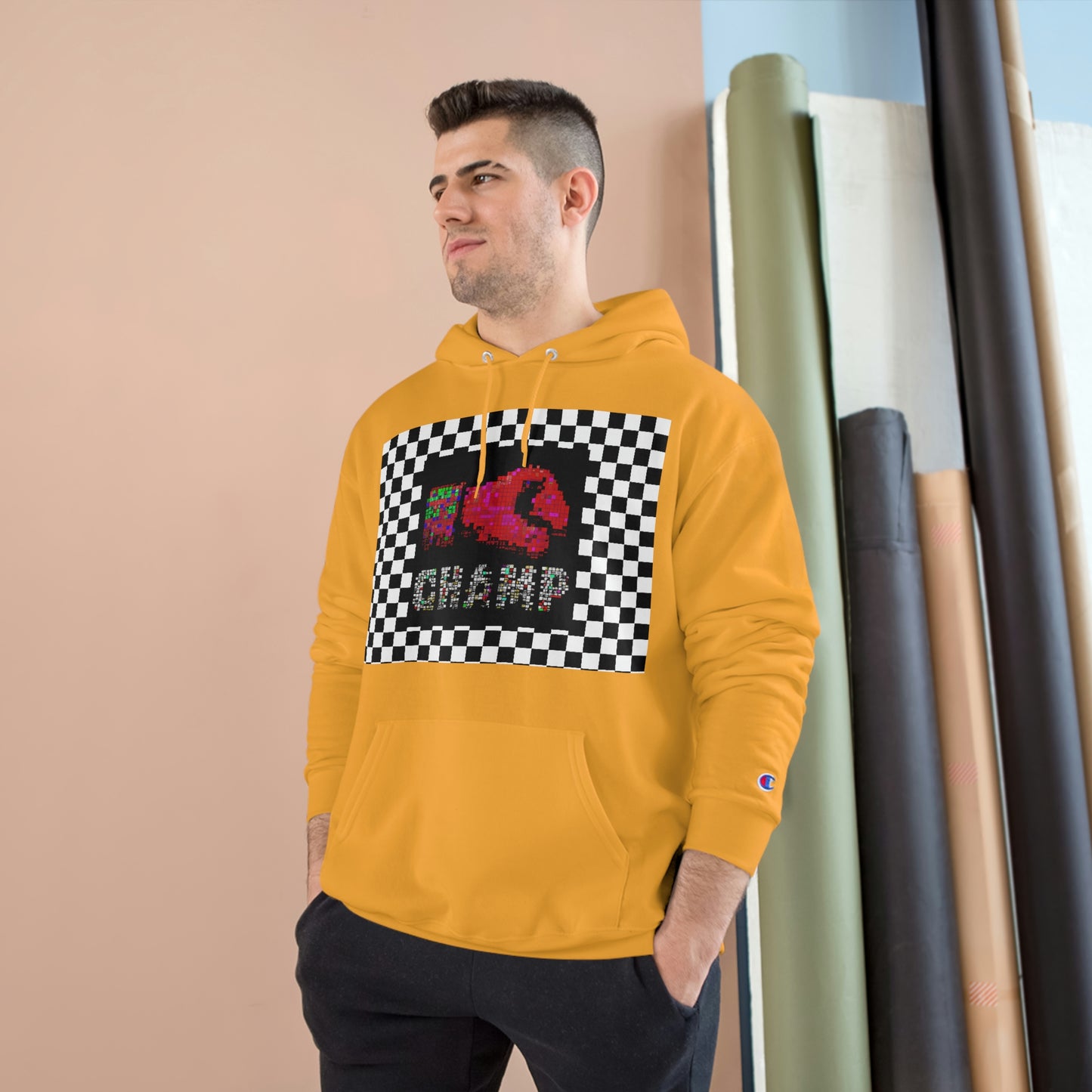 Checkered Flag (CHAMP Logo 3 8-bit Boxing Glove) - Champion Hoodie