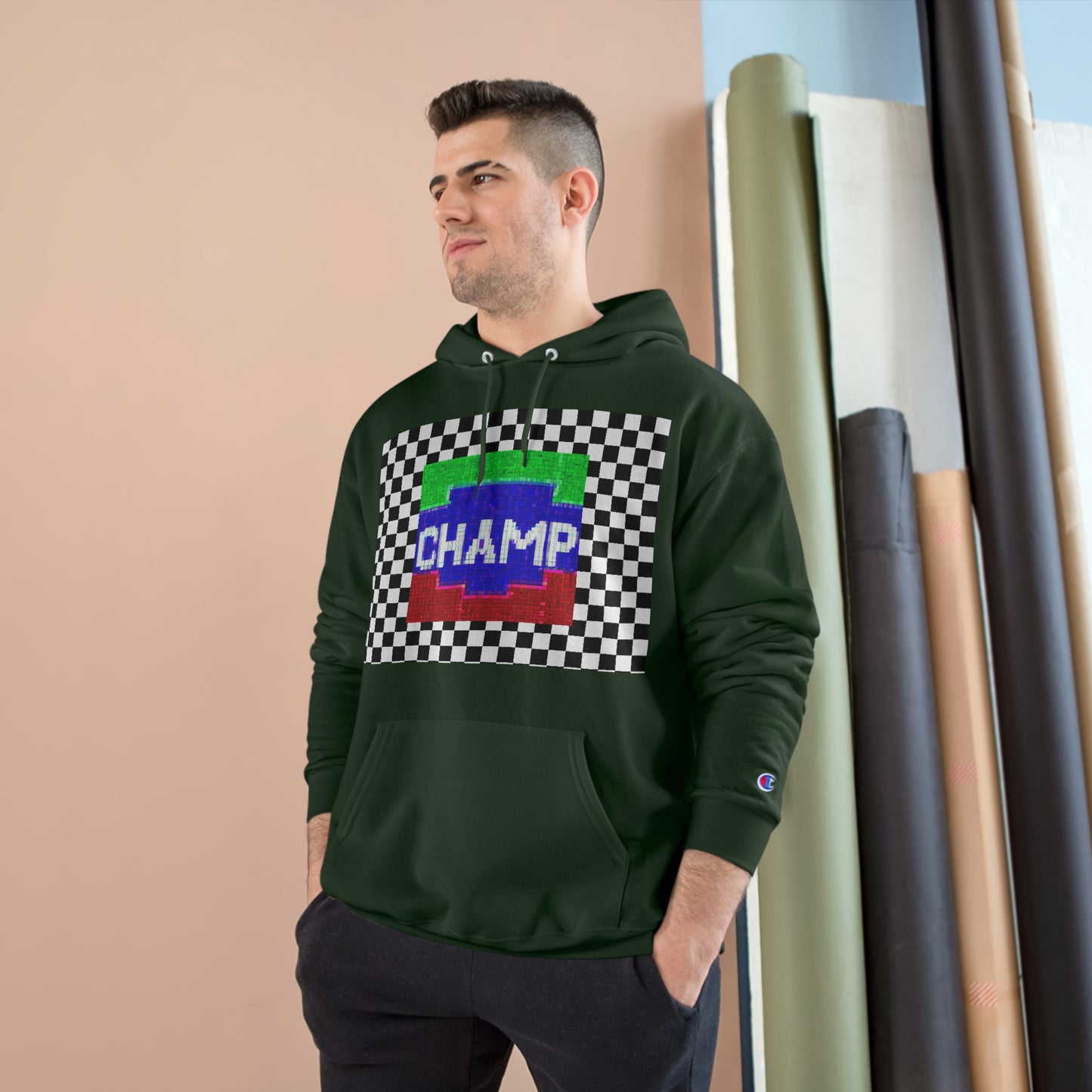 Checkered Flag (CHAMP Logo 2 8-bit) - Champion Hoodie