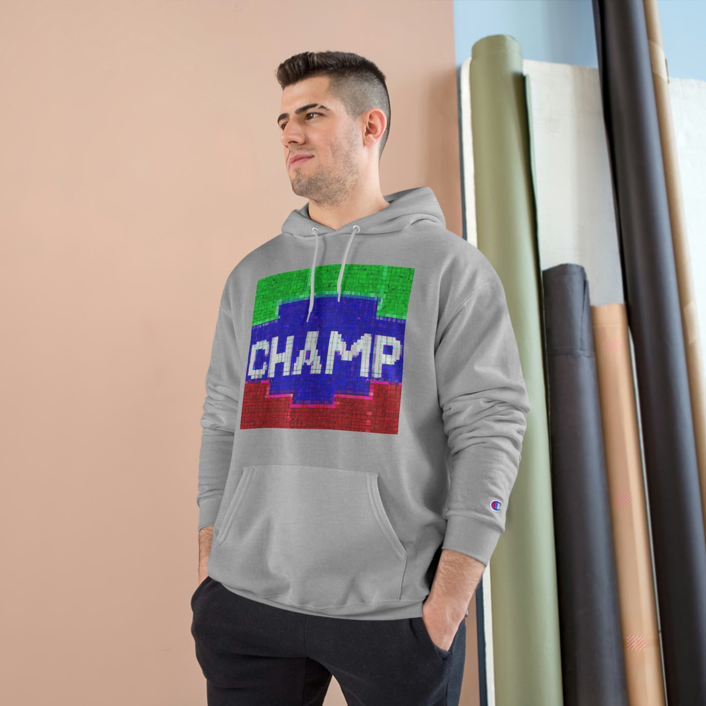 CHAMP (Alt Logo 1 Pixel Art) - AI Art - Champion Hoodie