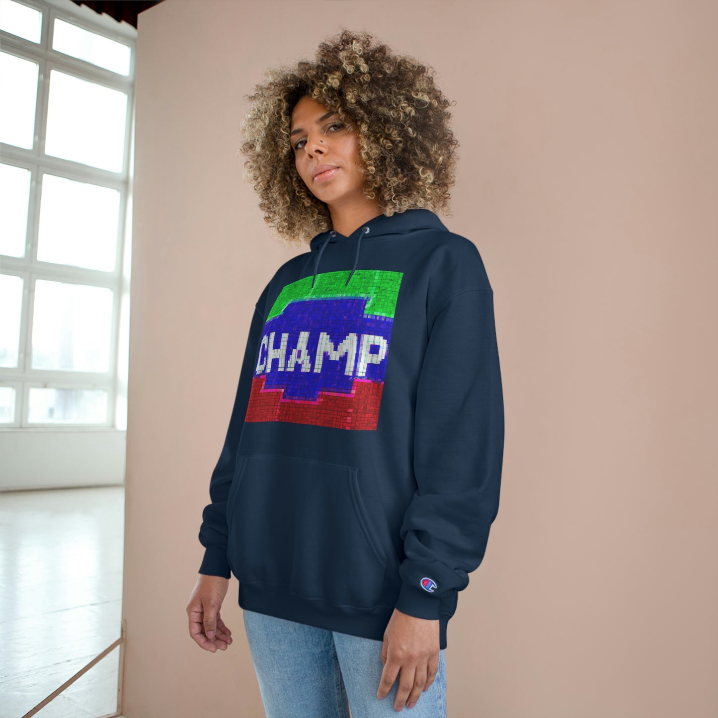 CHAMP (Alt Logo 1 Pixel Art) - AI Art - Champion Hoodie