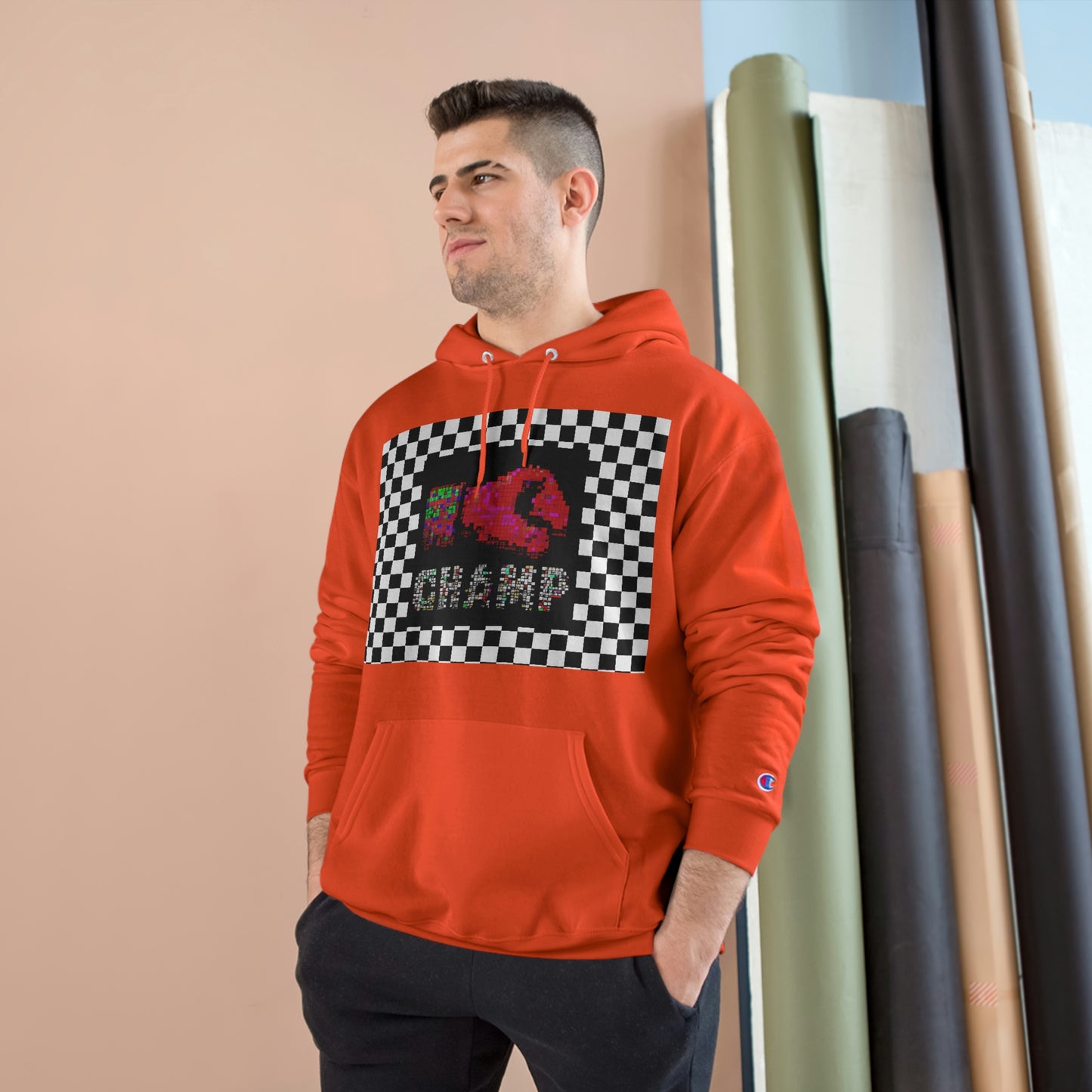 Checkered Flag (CHAMP Logo 3 8-bit Boxing Glove) - Champion Hoodie