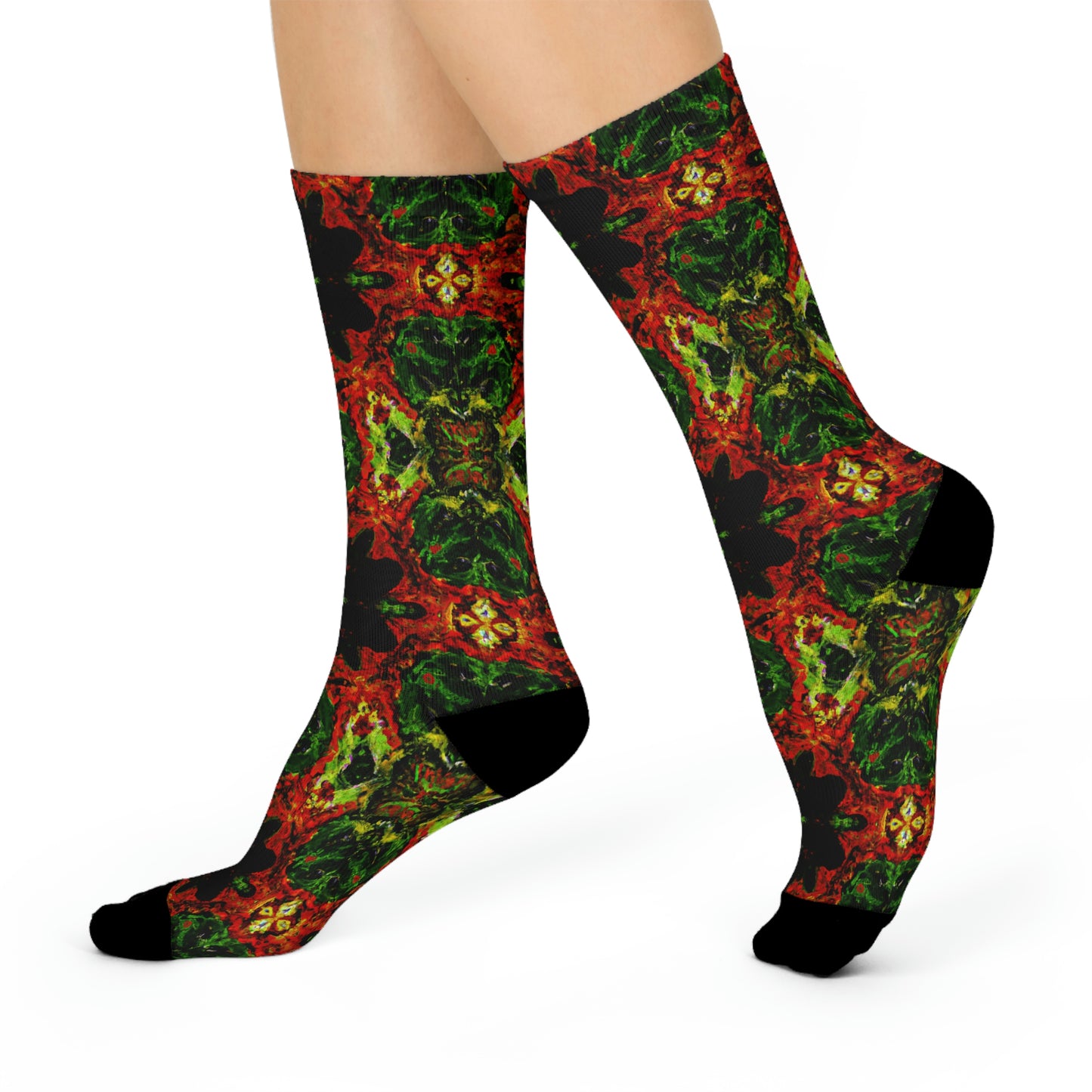 Rasta Blossom Pattern 1 - AI Art - Cushioned Crew Socks