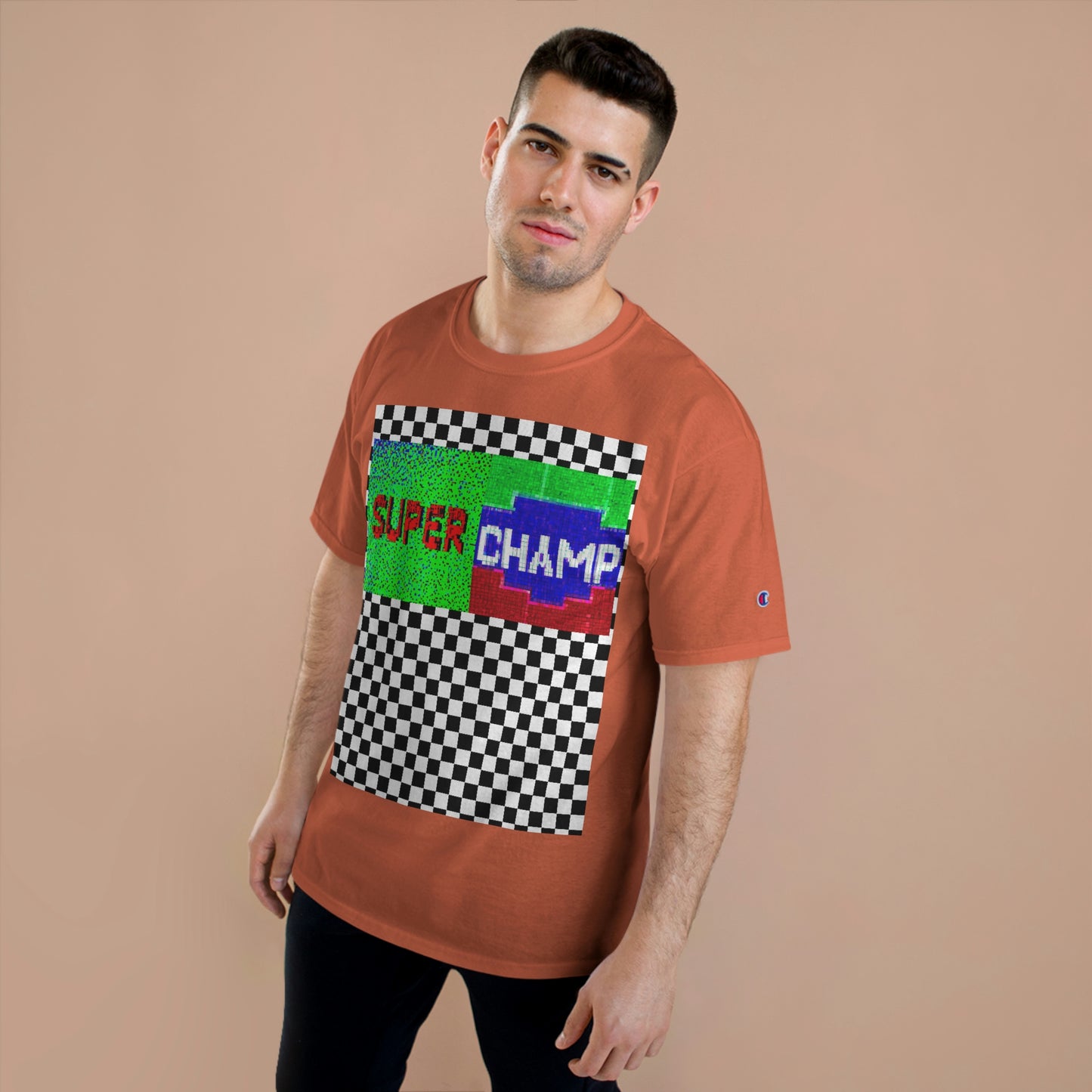 Checkered (SUPER CHAMP Logo 2 8-bit) - Champion T-Shirt