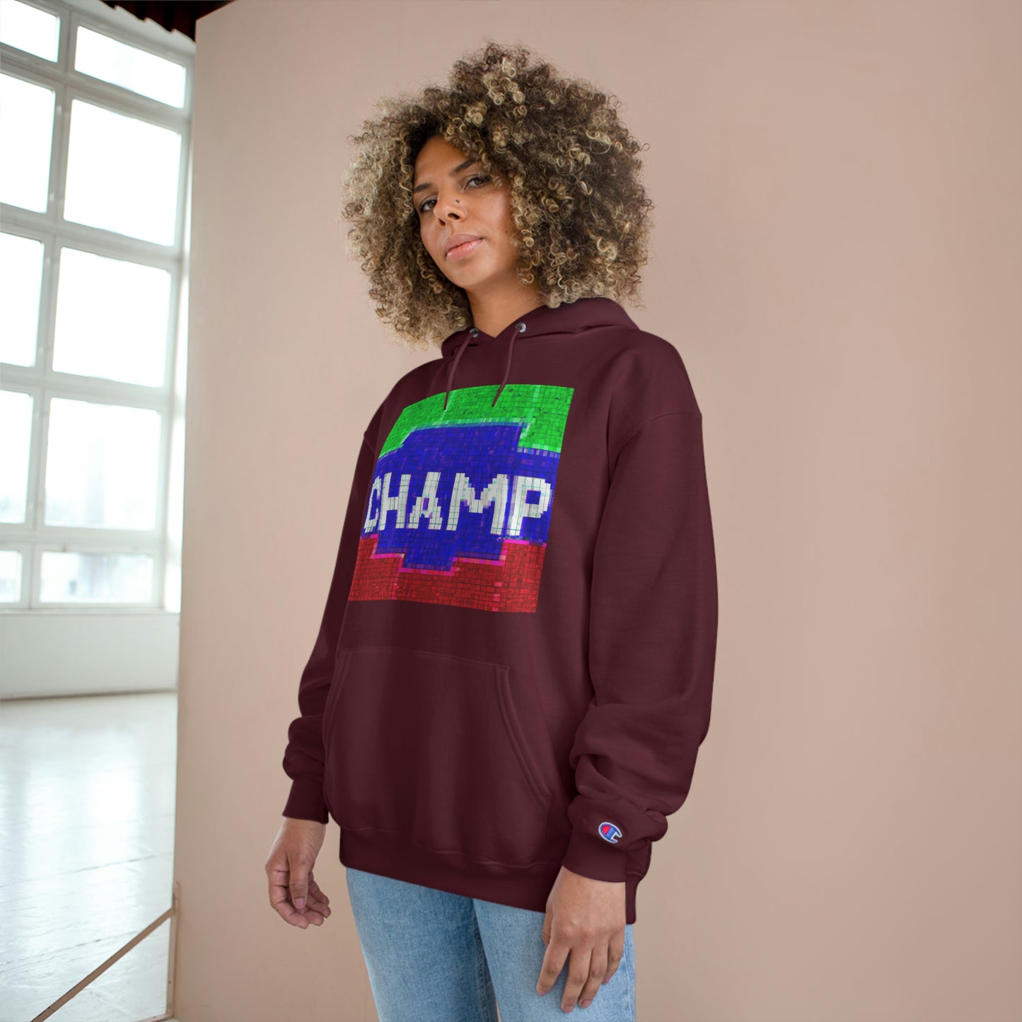 CHAMP (Alt Logo 1 Pixel Art) - AI Art - Champion Hoodie