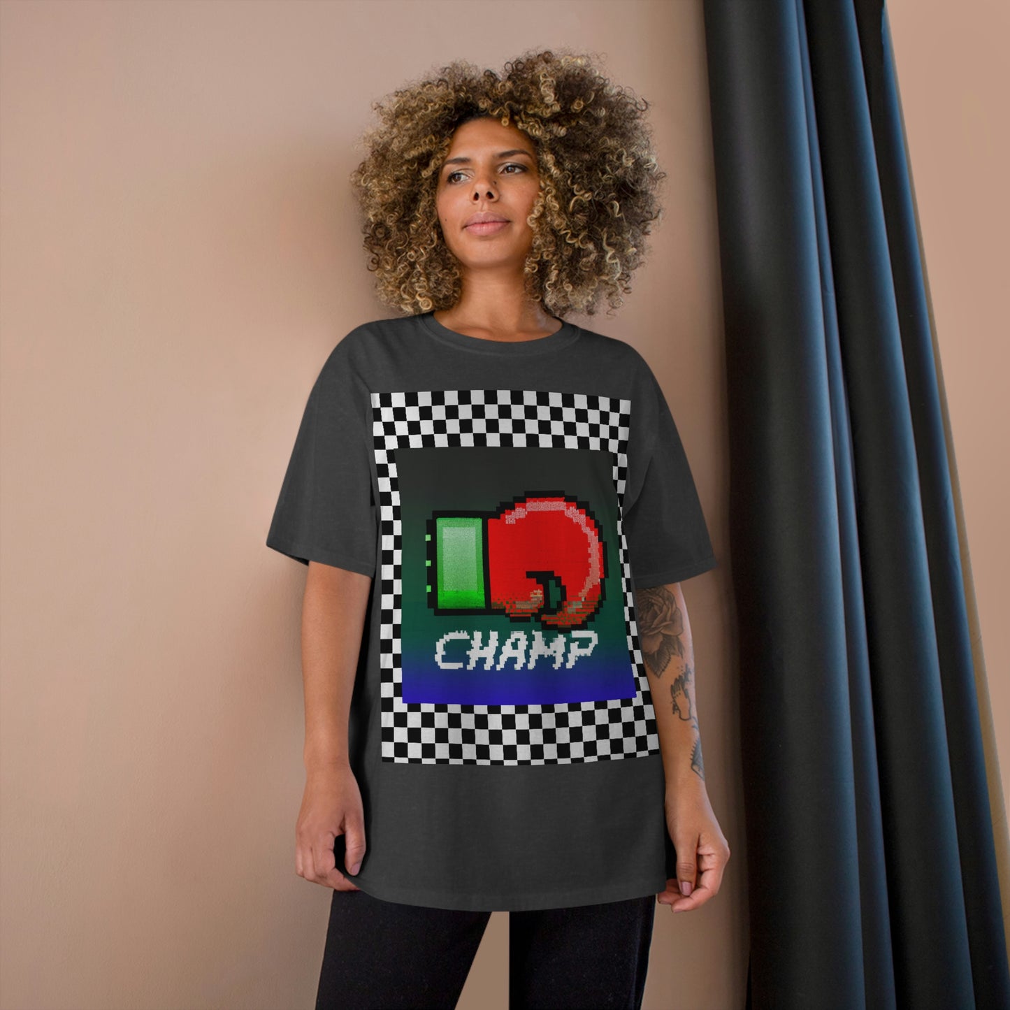 Checkered (CHAMP Logo 4 8-bit Boxing Glove) - Champion T-Shirt